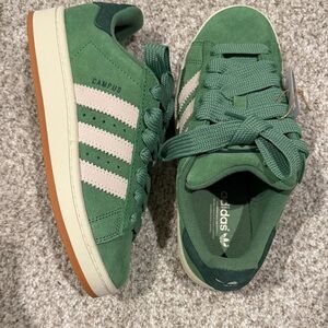 Adidas Kids Green and White Sneakers